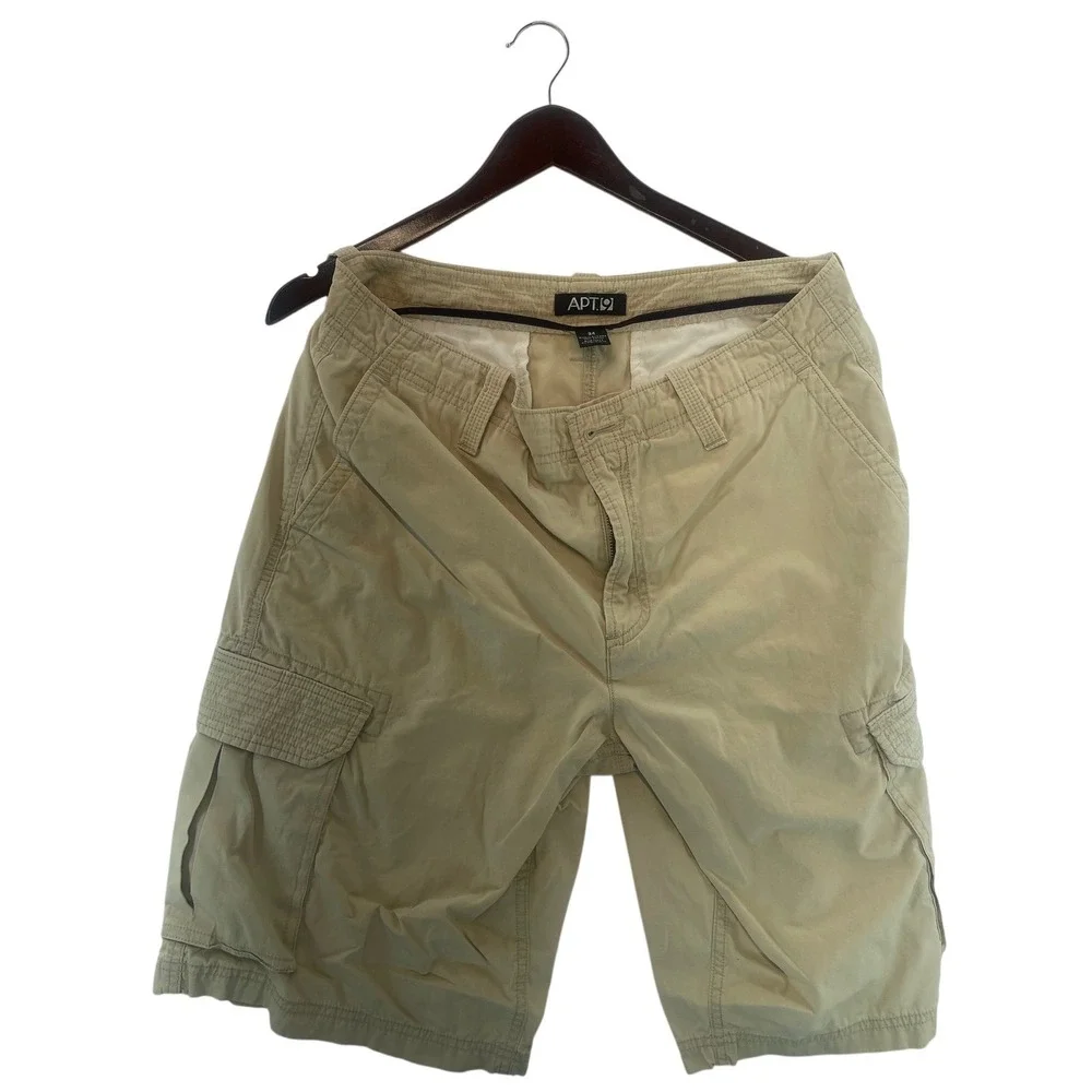 Apt. 9 Mens Cargo Shorts Size 34‎ Beige 100% Cotton Casual Summer Outdoors